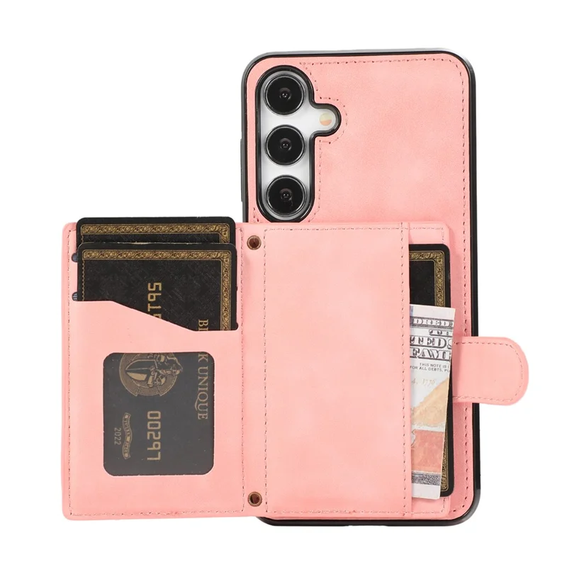 For Samsung Galaxy S26+ Kickstand Phone Case TPU+PU Leather Shoulder Phone Bag - Rose Gold