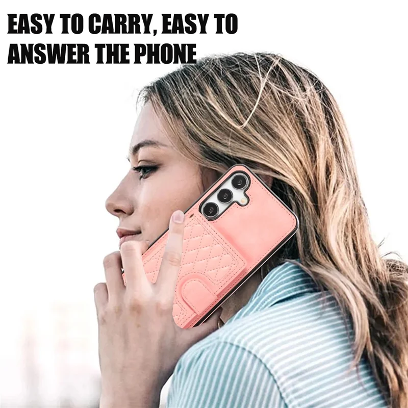 For Samsung Galaxy A57 5G Kickstand Phone Case TPU+PU Leather Shoulder Phone Bag - Rose Gold