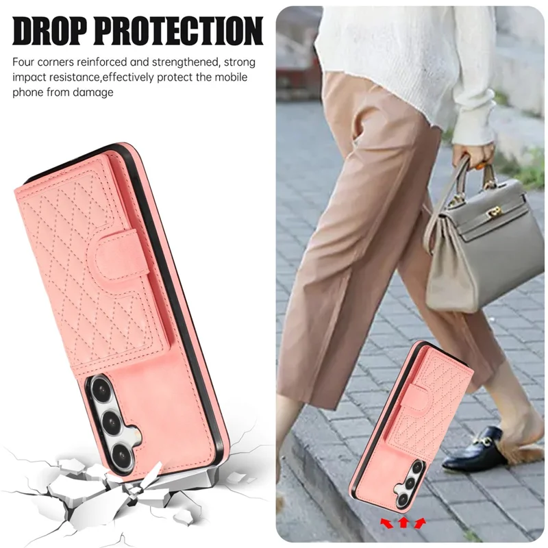 For Samsung Galaxy A57 5G Kickstand Phone Case TPU+PU Leather Shoulder Phone Bag - Rose Gold