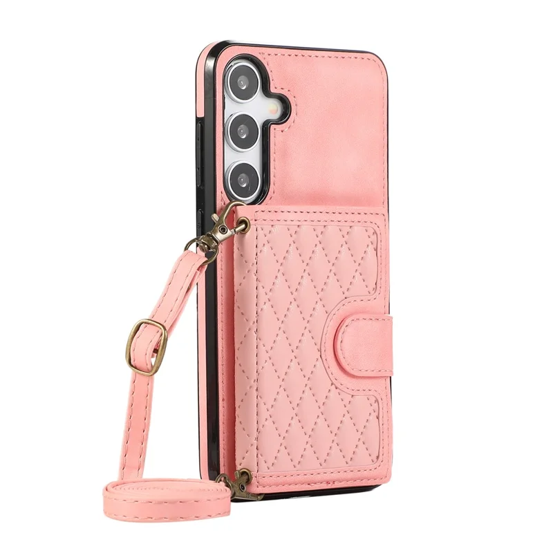 For Samsung Galaxy A37 5G Kickstand Phone Case TPU+PU Leather Shoulder Phone Bag - Rose Gold
