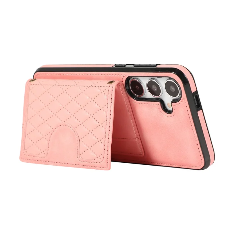 For Samsung Galaxy A37 5G Kickstand Phone Case TPU+PU Leather Shoulder Phone Bag - Rose Gold