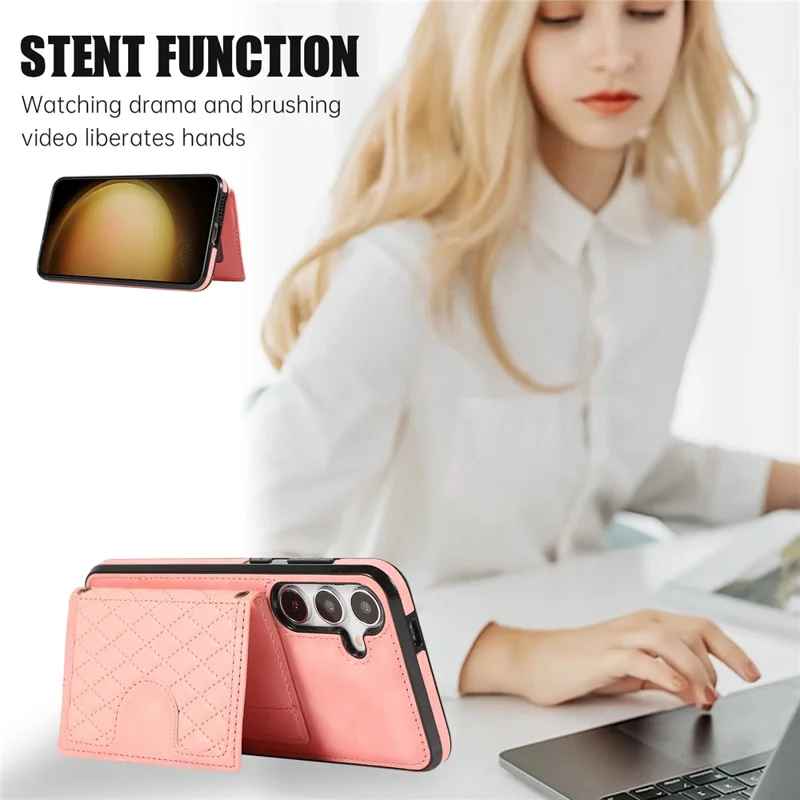 For Samsung Galaxy A37 5G Kickstand Phone Case TPU+PU Leather Shoulder Phone Bag - Rose Gold