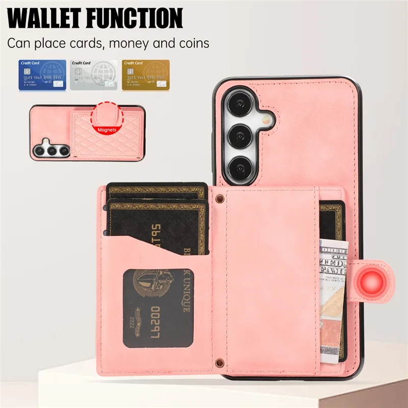 For Samsung Galaxy A37 5G Kickstand Phone Case TPU+PU Leather Shoulder Phone Bag - Rose Gold