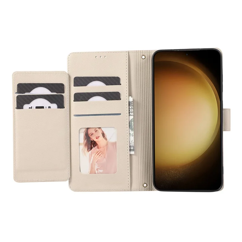 For Samsung Galaxy A57 5G Case TPU PU Leather Folio Flip Shockproof Phone Cover with Mirror - Beige