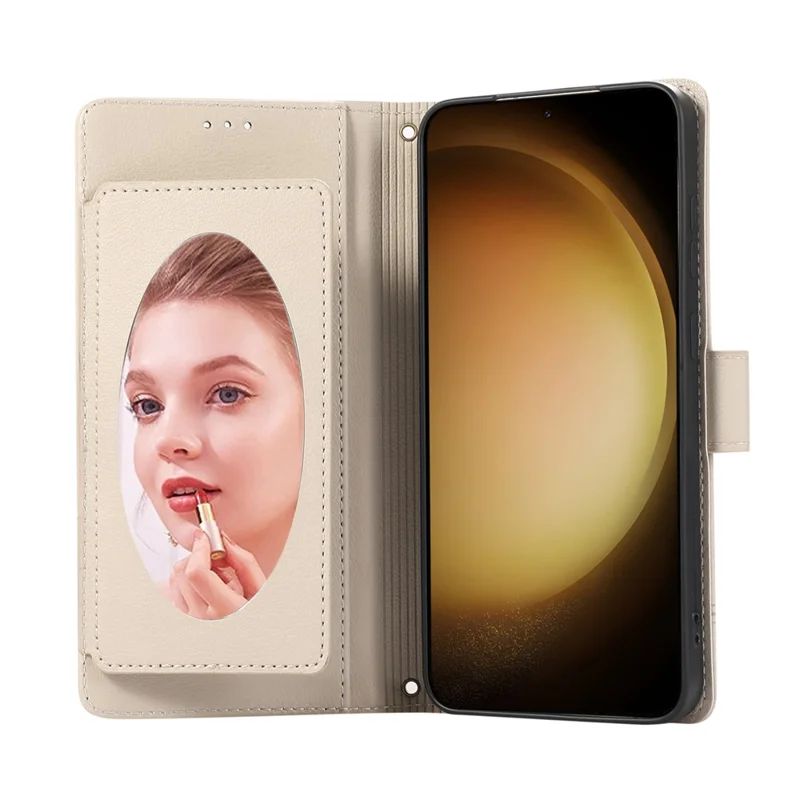 For Samsung Galaxy A57 5G Case TPU PU Leather Folio Flip Shockproof Phone Cover with Mirror - Beige