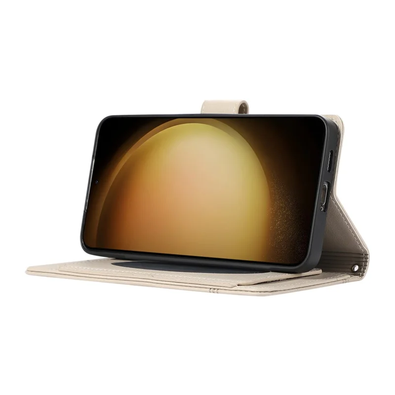 For Samsung Galaxy A57 5G Case TPU PU Leather Folio Flip Shockproof Phone Cover with Mirror - Beige