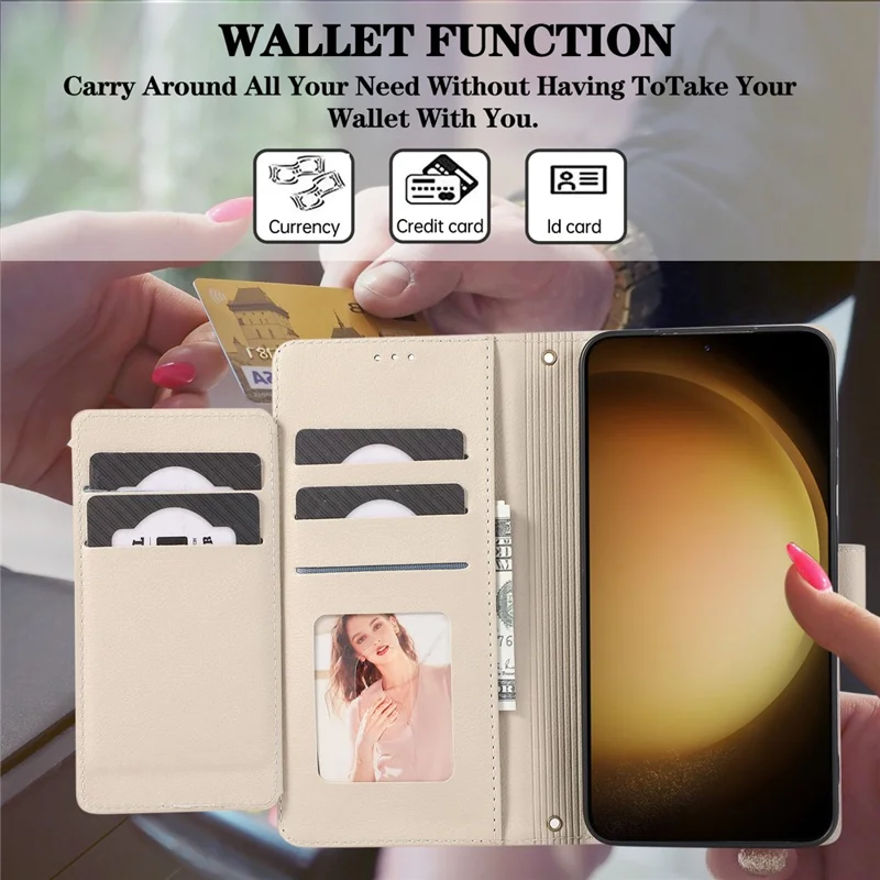 For Samsung Galaxy A57 5G Case TPU PU Leather Folio Flip Shockproof Phone Cover with Mirror - Beige