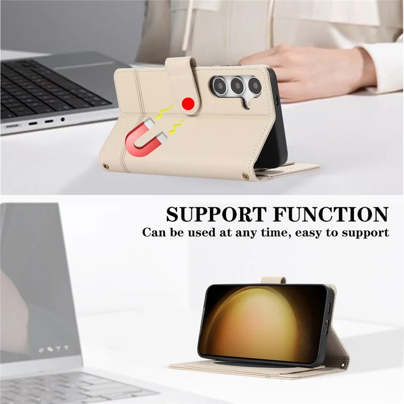 For Samsung Galaxy A57 5G Case TPU PU Leather Folio Flip Shockproof Phone Cover with Mirror - Beige