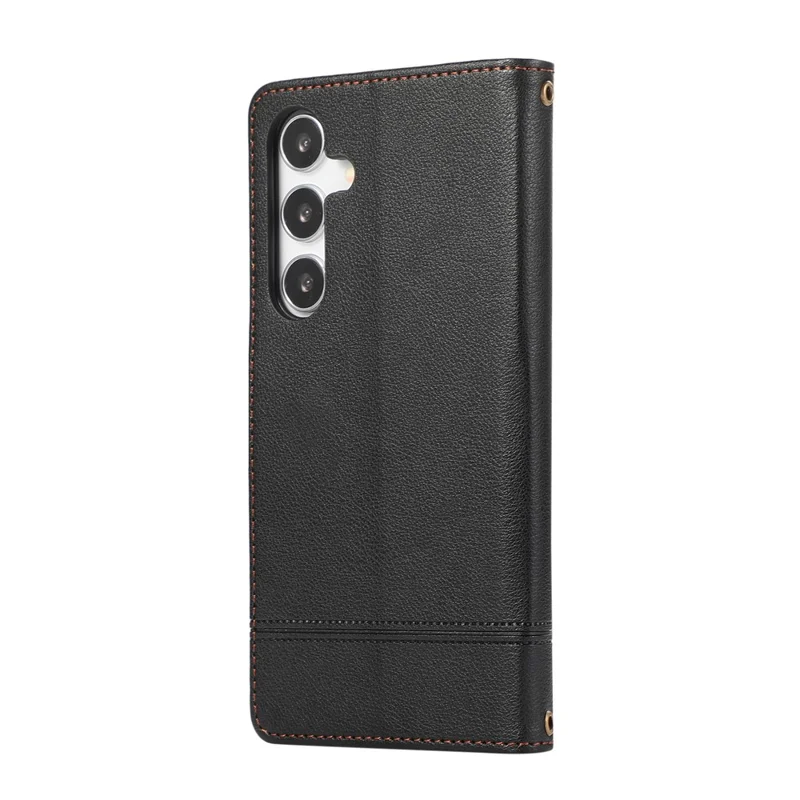 For Samsung Galaxy A37 5G Case TPU PU Leather Folio Flip Shockproof Phone Cover with Mirror - Black