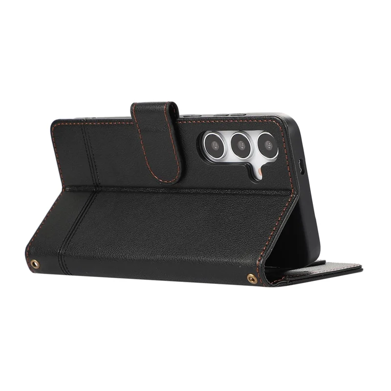 For Samsung Galaxy A37 5G Case TPU PU Leather Folio Flip Shockproof Phone Cover with Mirror - Black