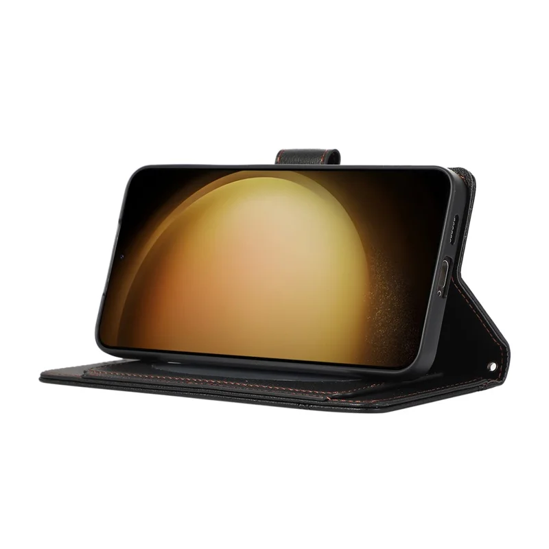 For Samsung Galaxy A37 5G Case TPU PU Leather Folio Flip Shockproof Phone Cover with Mirror - Black