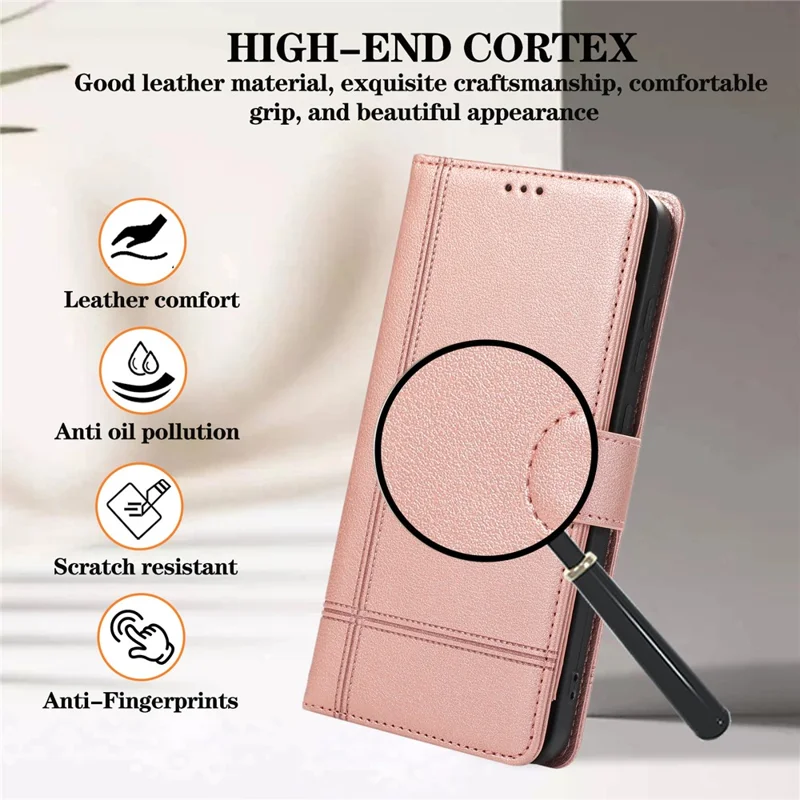 For Samsung Galaxy S26 Case TPU PU Leather Folio Flip Shockproof Phone Cover with Mirror - Rose Gold