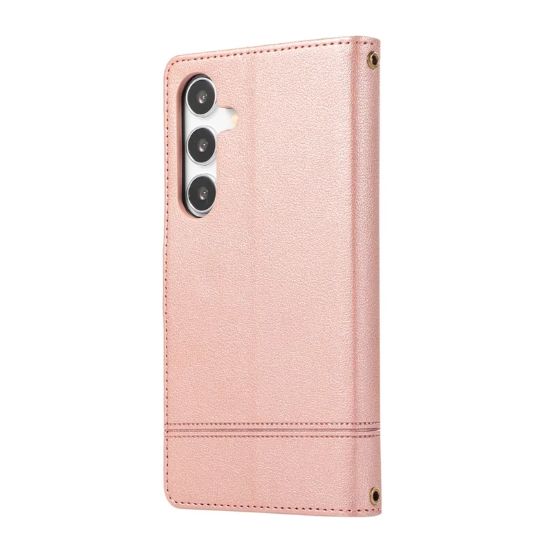 For Samsung Galaxy S26 Case TPU PU Leather Folio Flip Shockproof Phone Cover with Mirror - Rose Gold