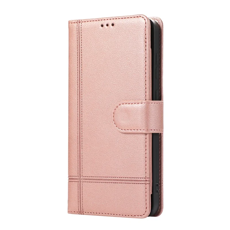 For Samsung Galaxy S26 Case TPU PU Leather Folio Flip Shockproof Phone Cover with Mirror - Rose Gold