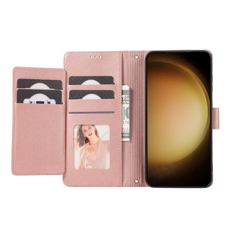 For Samsung Galaxy S26 Case TPU PU Leather Folio Flip Shockproof Phone Cover with Mirror - Rose Gold