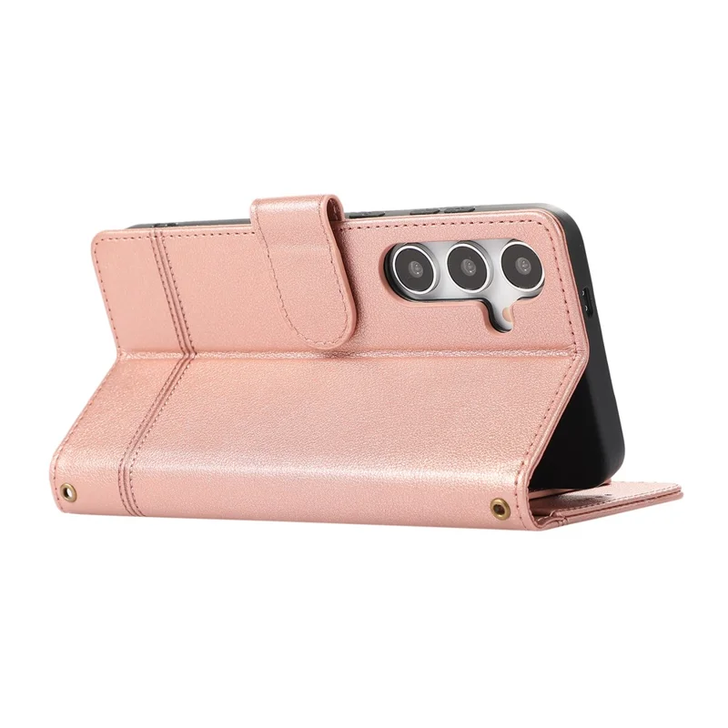 For Samsung Galaxy S26 Case TPU PU Leather Folio Flip Shockproof Phone Cover with Mirror - Rose Gold