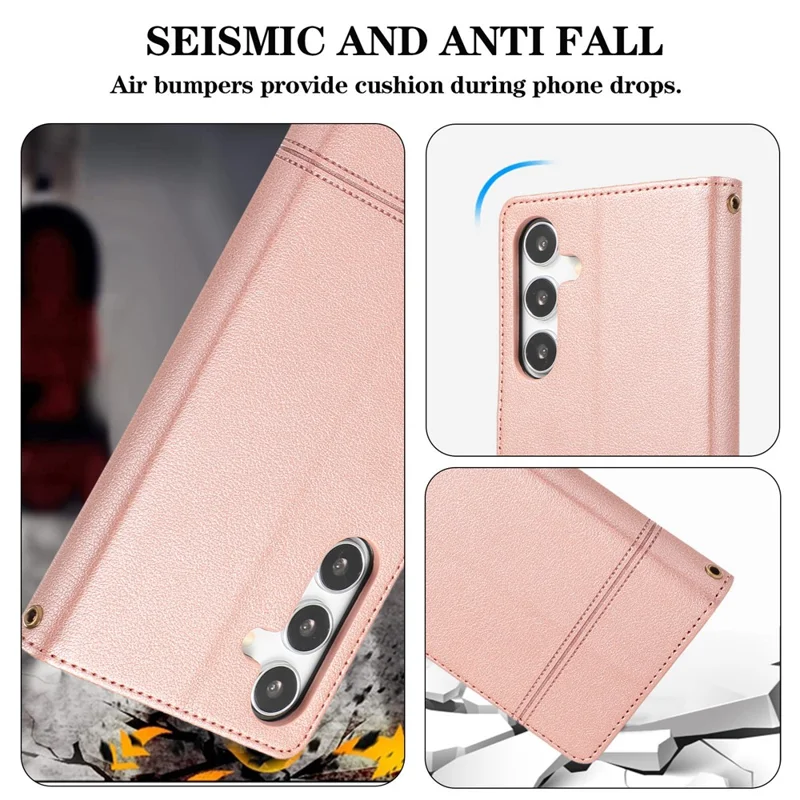 For Samsung Galaxy S26 Case TPU PU Leather Folio Flip Shockproof Phone Cover with Mirror - Rose Gold