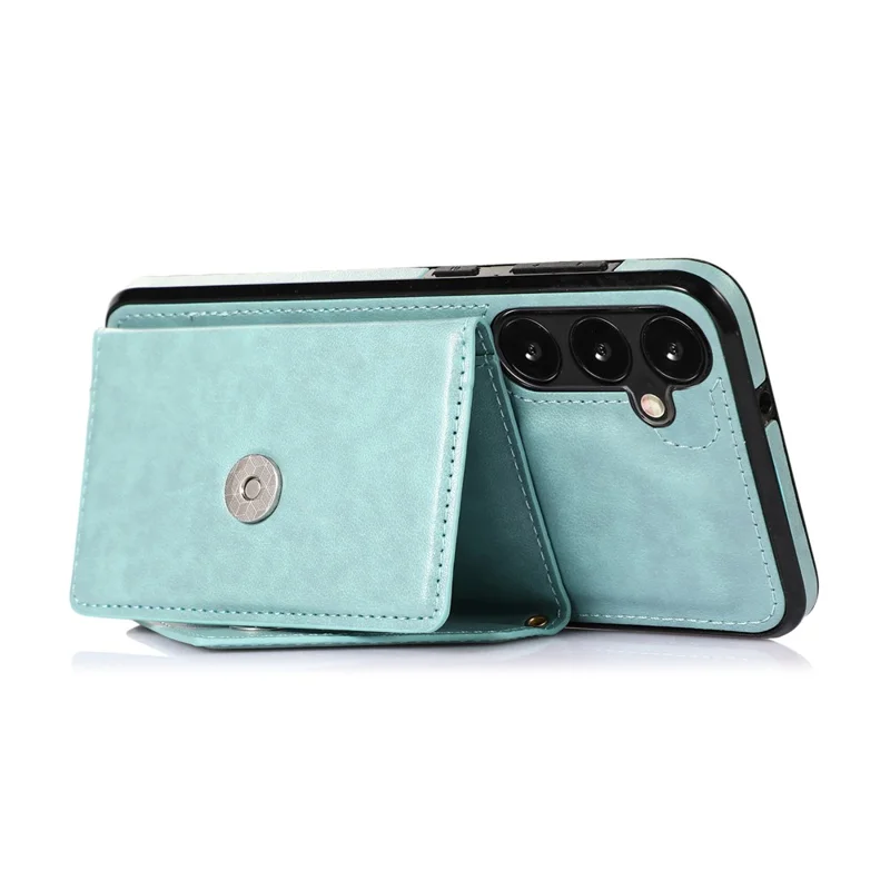 For Samsung Galaxy A57 5G Cell Phone Case Triangle Lid Card Bag Leather + TPU Cover with Long Strap - Green