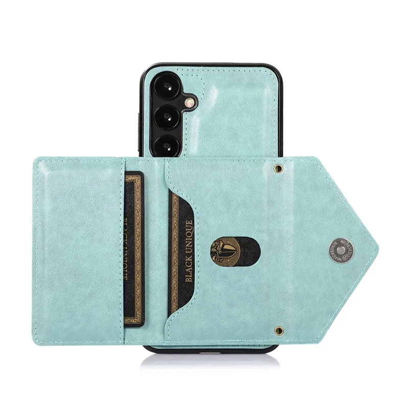 For Samsung Galaxy A57 5G Cell Phone Case Triangle Lid Card Bag Leather + TPU Cover with Long Strap - Green