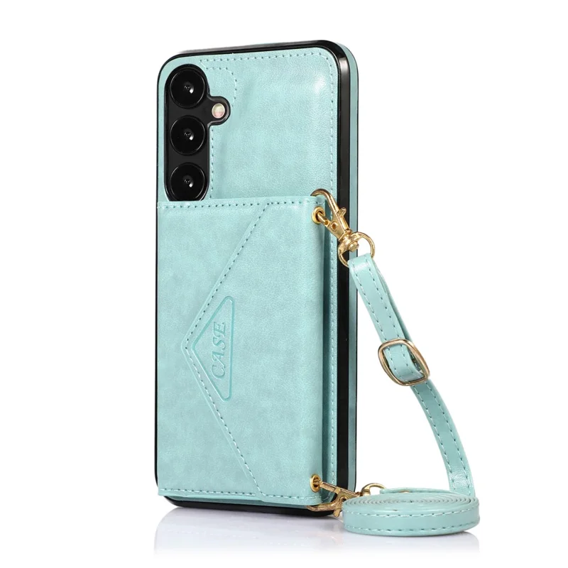 For Samsung Galaxy A57 5G Cell Phone Case Triangle Lid Card Bag Leather + TPU Cover with Long Strap - Green
