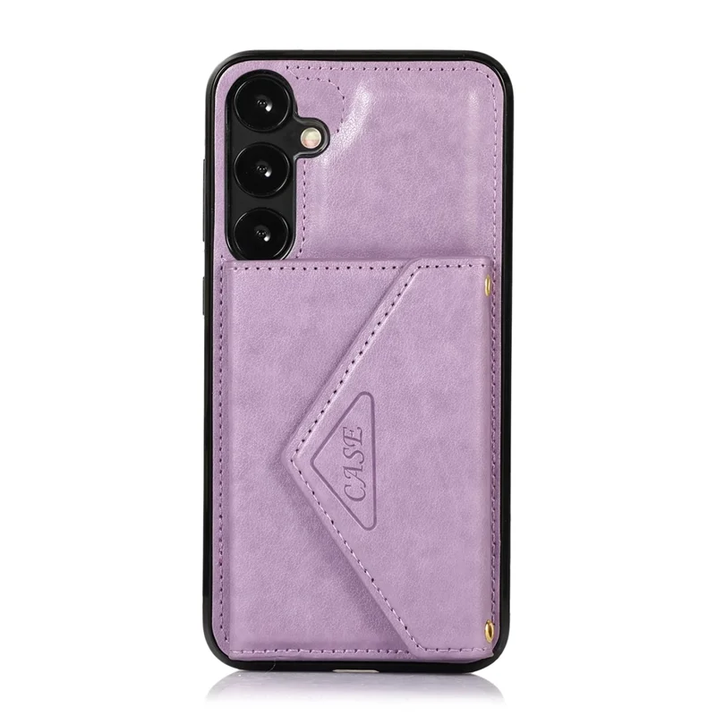 For Samsung Galaxy A37 5G Cell Phone Case Triangle Lid Card Bag Leather + TPU Cover with Long Strap - Purple