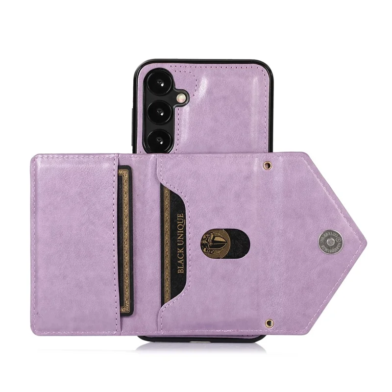 For Samsung Galaxy A37 5G Cell Phone Case Triangle Lid Card Bag Leather + TPU Cover with Long Strap - Purple