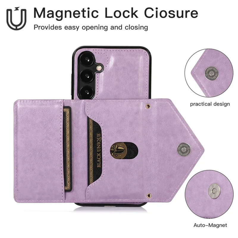 For Samsung Galaxy A37 5G Cell Phone Case Triangle Lid Card Bag Leather + TPU Cover with Long Strap - Purple