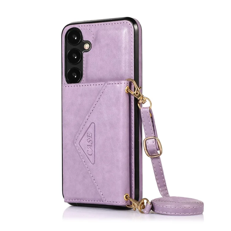 For Samsung Galaxy A37 5G Cell Phone Case Triangle Lid Card Bag Leather + TPU Cover with Long Strap - Purple