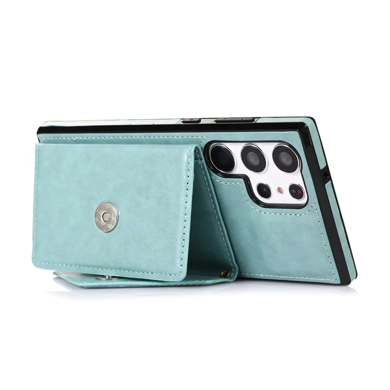 For Samsung Galaxy S26 Ultra Cell Phone Case Triangle Lid Card Bag Leather + TPU Cover with Long Strap - Green