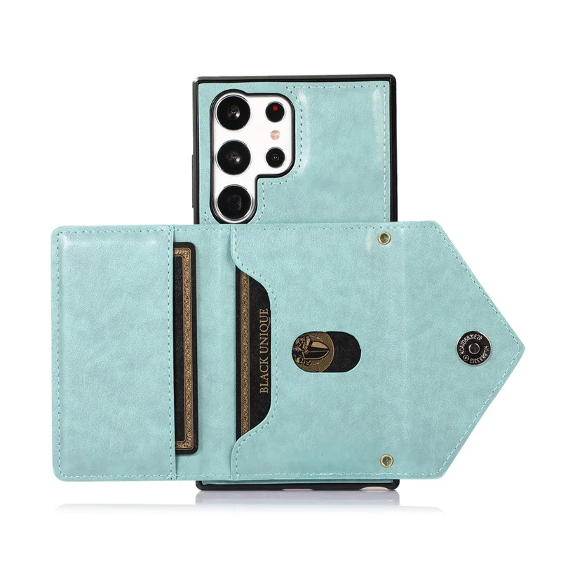 For Samsung Galaxy S26 Ultra Cell Phone Case Triangle Lid Card Bag Leather + TPU Cover with Long Strap - Green