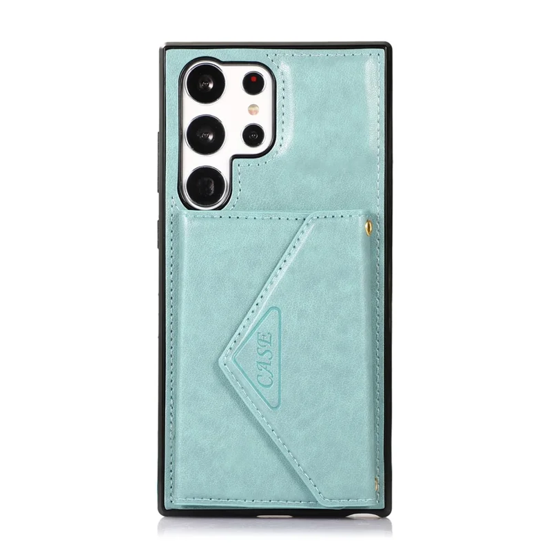 For Samsung Galaxy S26 Ultra Cell Phone Case Triangle Lid Card Bag Leather + TPU Cover with Long Strap - Green