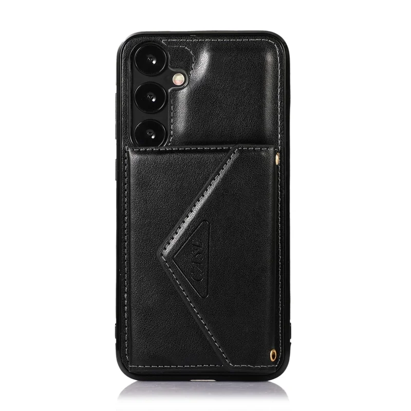 For Samsung Galaxy S26+ Cell Phone Case Triangle Lid Card Bag Leather + TPU Cover with Long Strap - Black