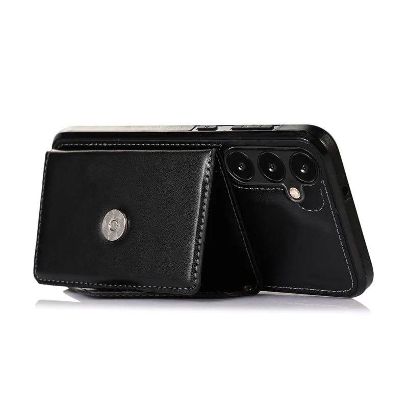 For Samsung Galaxy S26+ Cell Phone Case Triangle Lid Card Bag Leather + TPU Cover with Long Strap - Black