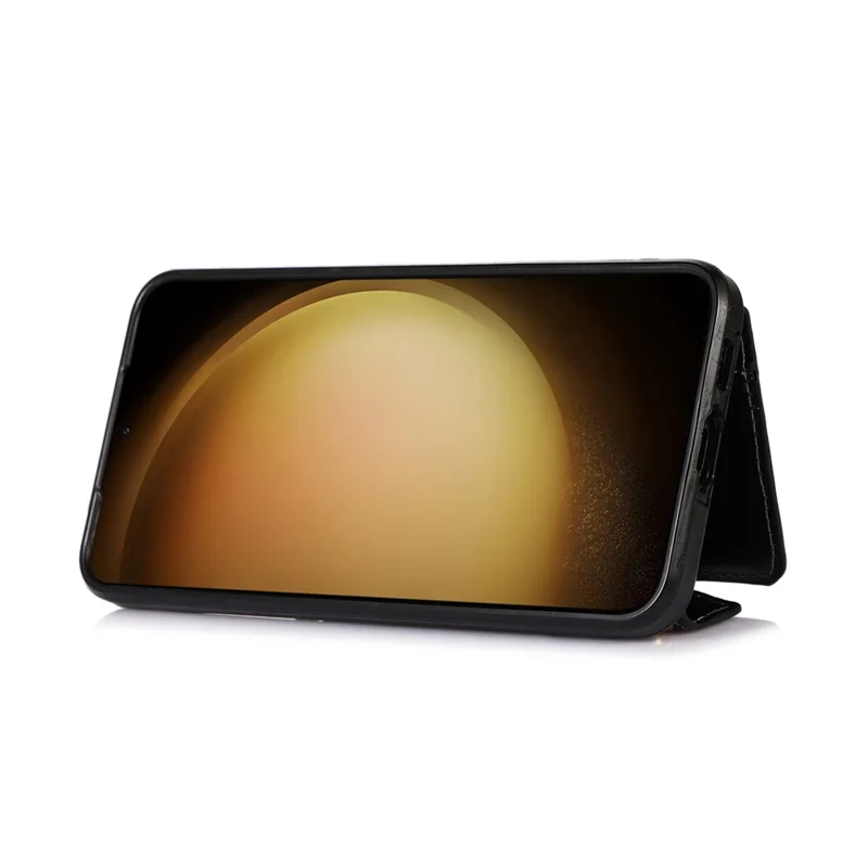 For Samsung Galaxy S26+ Cell Phone Case Triangle Lid Card Bag Leather + TPU Cover with Long Strap - Black