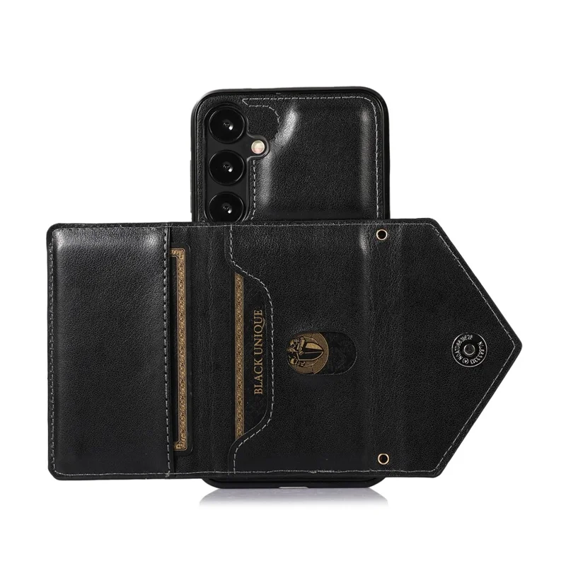 For Samsung Galaxy S26+ Cell Phone Case Triangle Lid Card Bag Leather + TPU Cover with Long Strap - Black