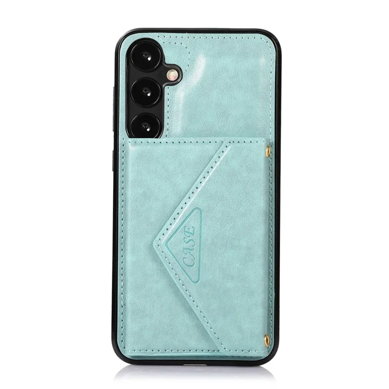 For Samsung Galaxy S26 Cell Phone Case Triangle Lid Card Bag Leather + TPU Cover with Long Strap - Green