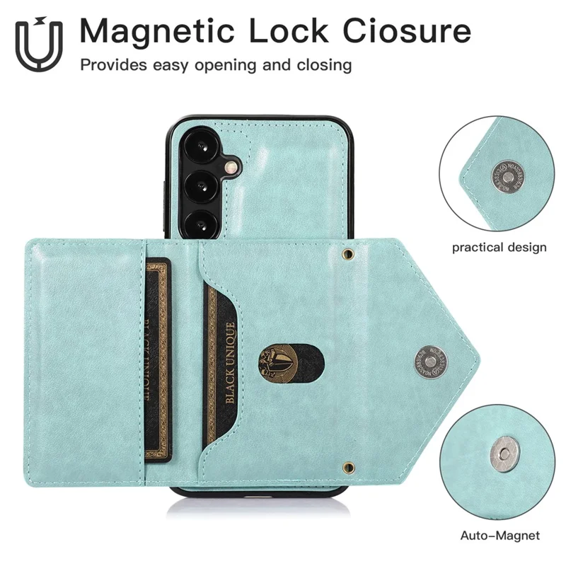 For Samsung Galaxy S26 Cell Phone Case Triangle Lid Card Bag Leather + TPU Cover with Long Strap - Green