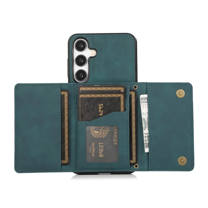 For Samsung Galaxy A57 5G Phone Case Tri-Fold Wallet Kickstand PU Leather + TPU Back Cover - Blue