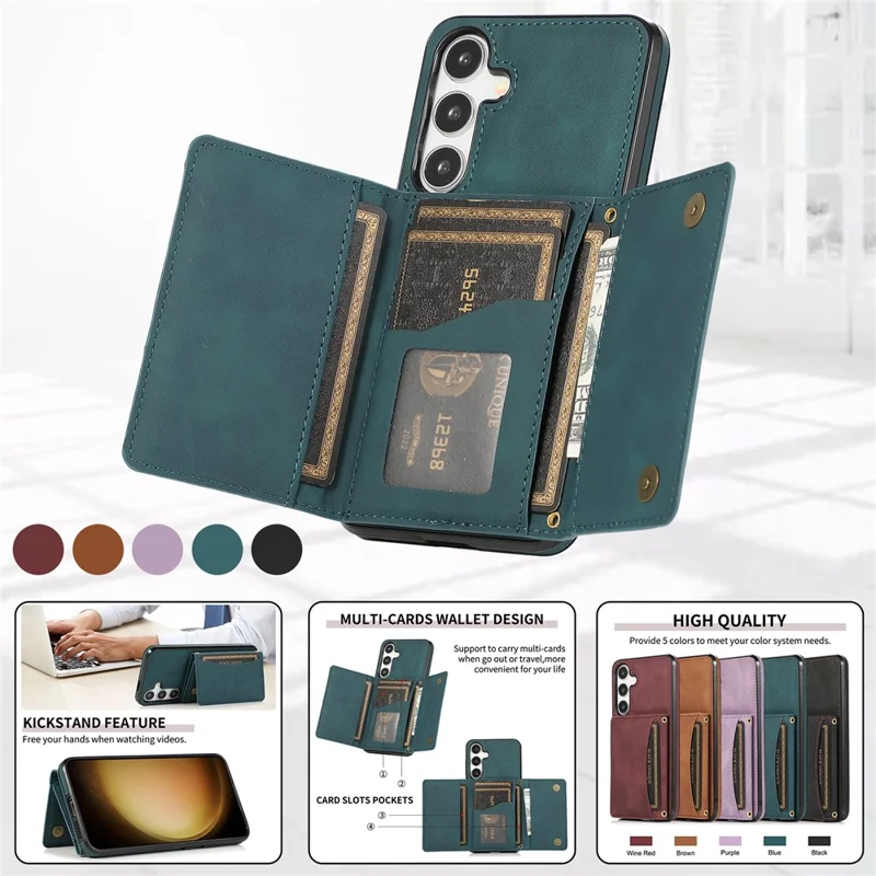For Samsung Galaxy A57 5G Phone Case Tri-Fold Wallet Kickstand PU Leather + TPU Back Cover - Blue