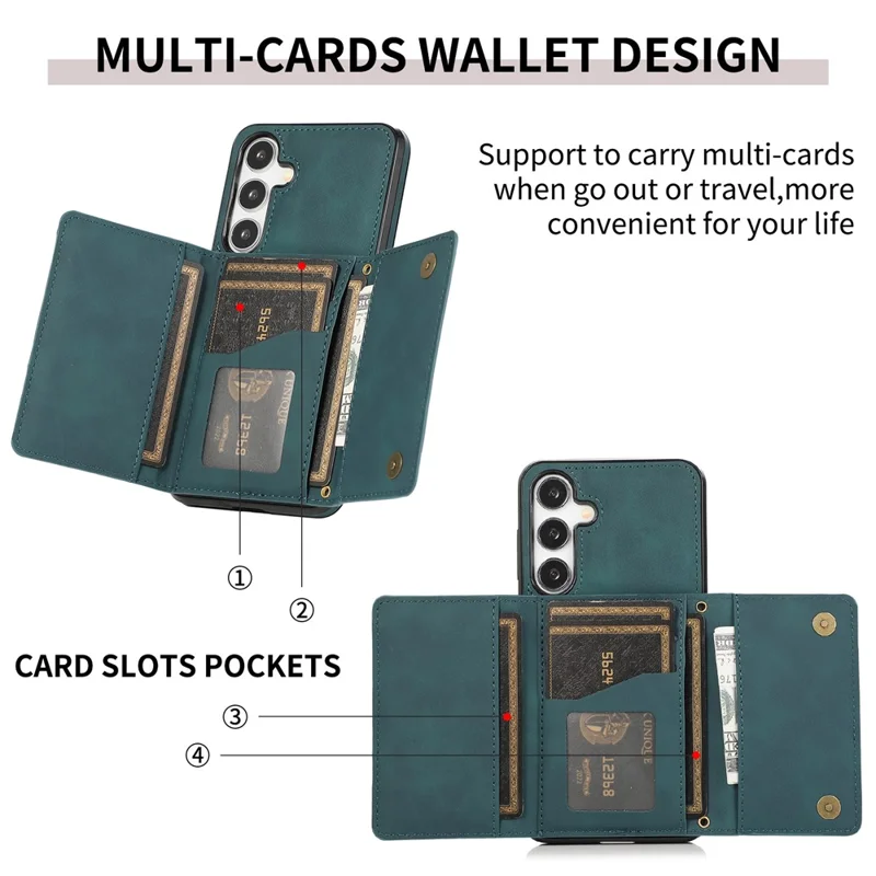 For Samsung Galaxy A57 5G Phone Case Tri-Fold Wallet Kickstand PU Leather + TPU Back Cover - Blue