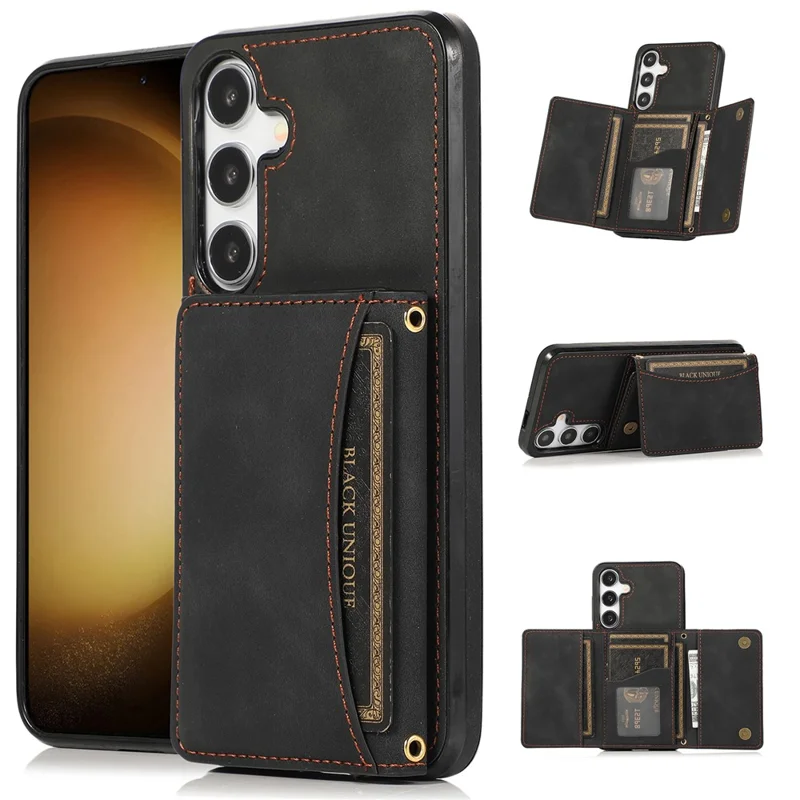 For Samsung Galaxy A37 5G Phone Case Tri-Fold Wallet Kickstand PU Leather + TPU Back Cover - Black