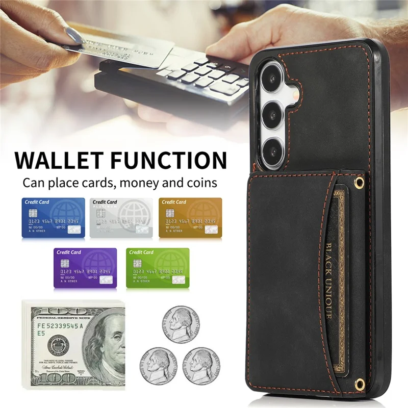 For Samsung Galaxy A37 5G Phone Case Tri-Fold Wallet Kickstand PU Leather + TPU Back Cover - Black