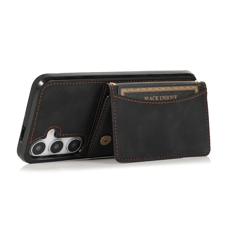 For Samsung Galaxy A37 5G Phone Case Tri-Fold Wallet Kickstand PU Leather + TPU Back Cover - Black