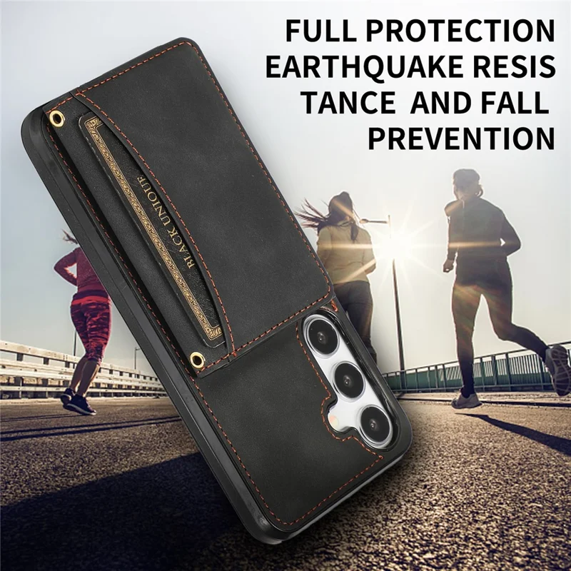 For Samsung Galaxy A37 5G Phone Case Tri-Fold Wallet Kickstand PU Leather + TPU Back Cover - Black