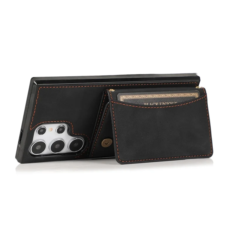 For Samsung Galaxy S26 Ultra Phone Case Tri-Fold Wallet Kickstand PU Leather + TPU Back Cover - Black