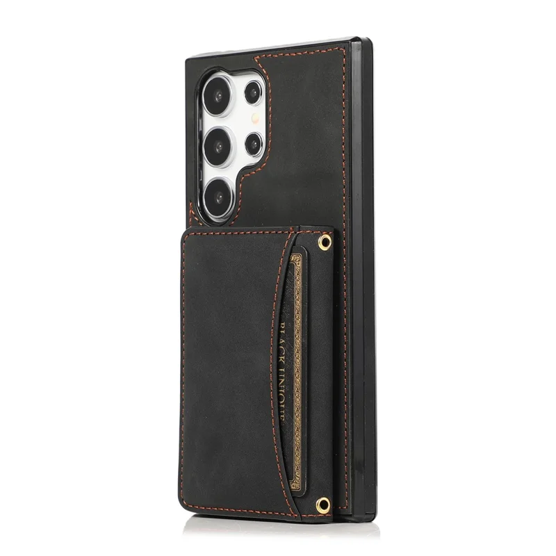 For Samsung Galaxy S26 Ultra Phone Case Tri-Fold Wallet Kickstand PU Leather + TPU Back Cover - Black