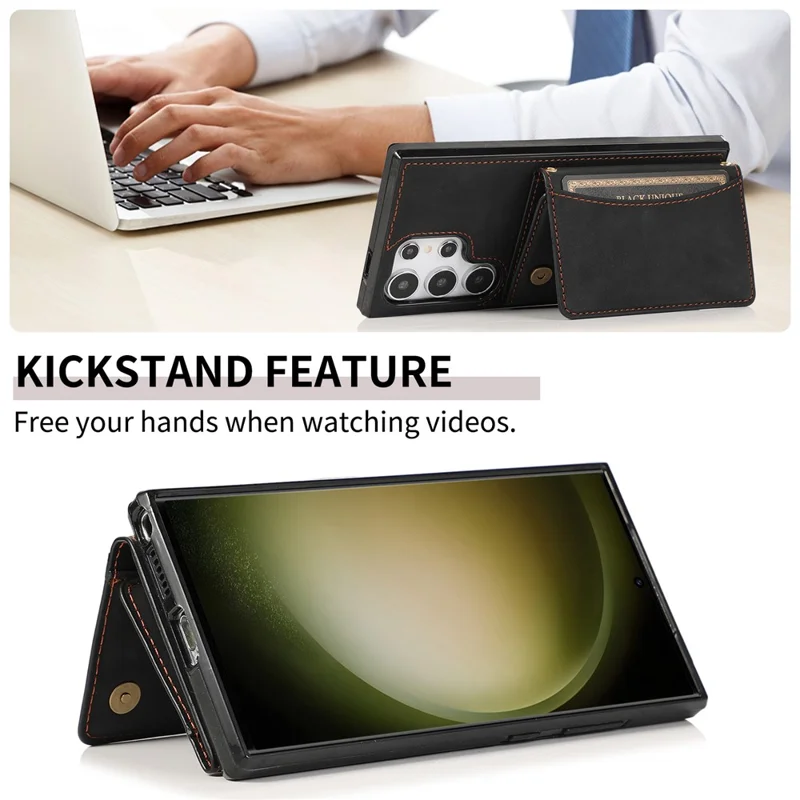 For Samsung Galaxy S26 Ultra Phone Case Tri-Fold Wallet Kickstand PU Leather + TPU Back Cover - Black