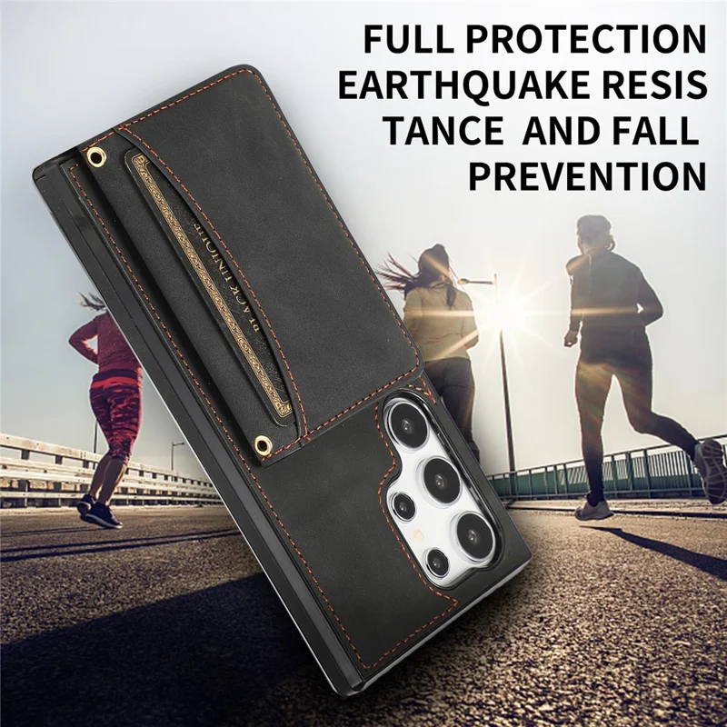 For Samsung Galaxy S26 Ultra Phone Case Tri-Fold Wallet Kickstand PU Leather + TPU Back Cover - Black