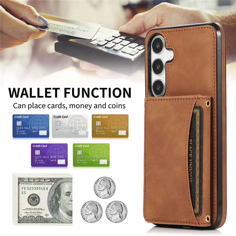 For Samsung Galaxy S26 Phone Case Tri-Fold Wallet Kickstand PU Leather + TPU Back Cover - Brown