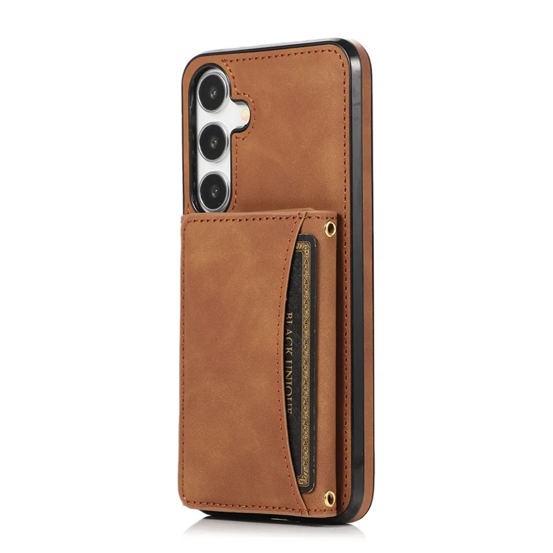 For Samsung Galaxy S26 Phone Case Tri-Fold Wallet Kickstand PU Leather + TPU Back Cover - Brown